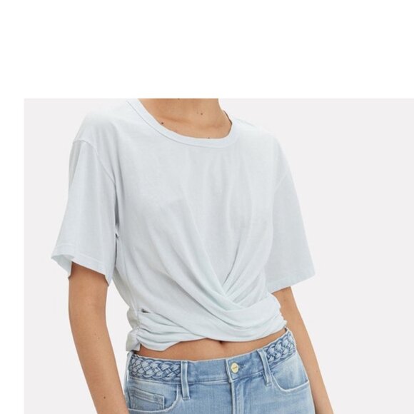 ALC Blue Monica Cotton Twist Front Short Sleeve Crop Womens T-Shirt Top Size XL - Picture 1 of 12